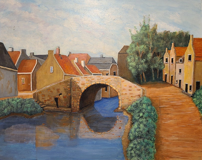 The bridge made of brick over the river